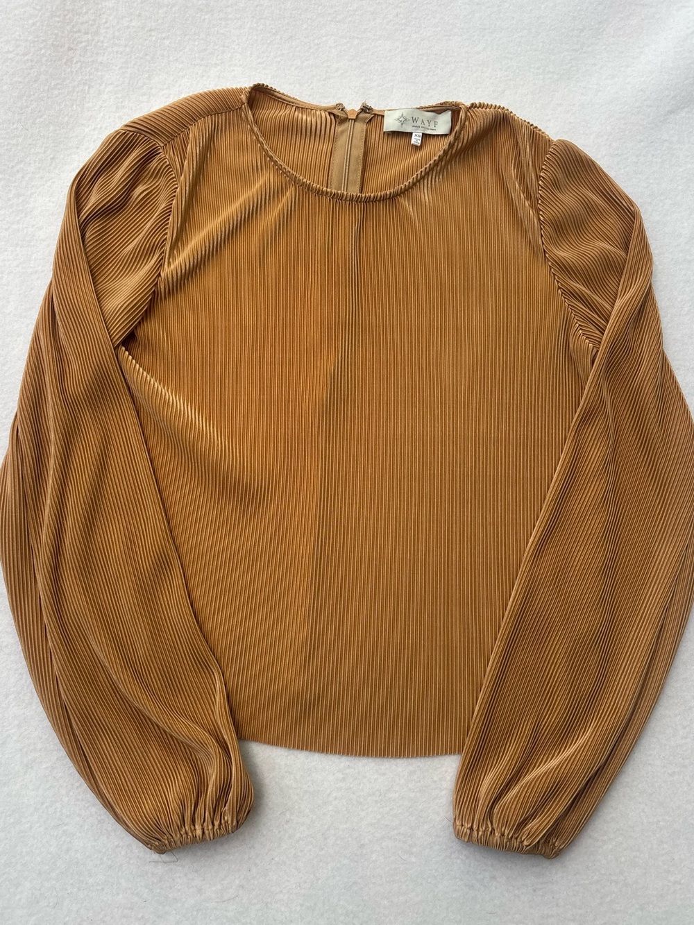 Wayf Camel Pleated Long-Sleeve Top